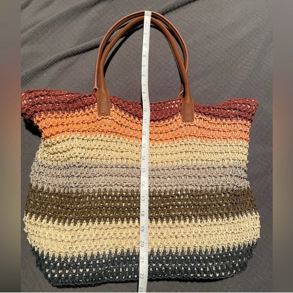 Merona Multi Colored Striped Boho Woven Straw Bag - Picture 7 of 15